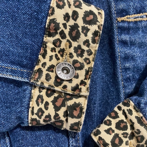Vintage Route 66 leopard trim denim jacket - Picture 4 of 5